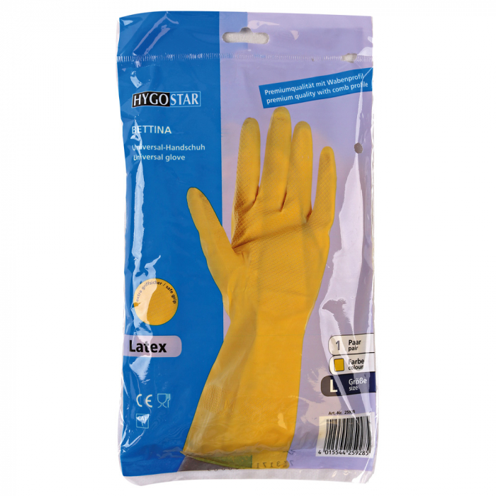 Manusi menaj BETTINA SOFT  - din latex  interior cu fibre BBC 30 cm - marime S - culoare galben - pereche [2]