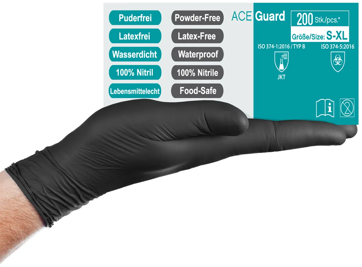 Manusi protectie profesionale ACE GUARD-nitril-culoare negru-EN374 si 455-diverse marimi-200 buc [3]