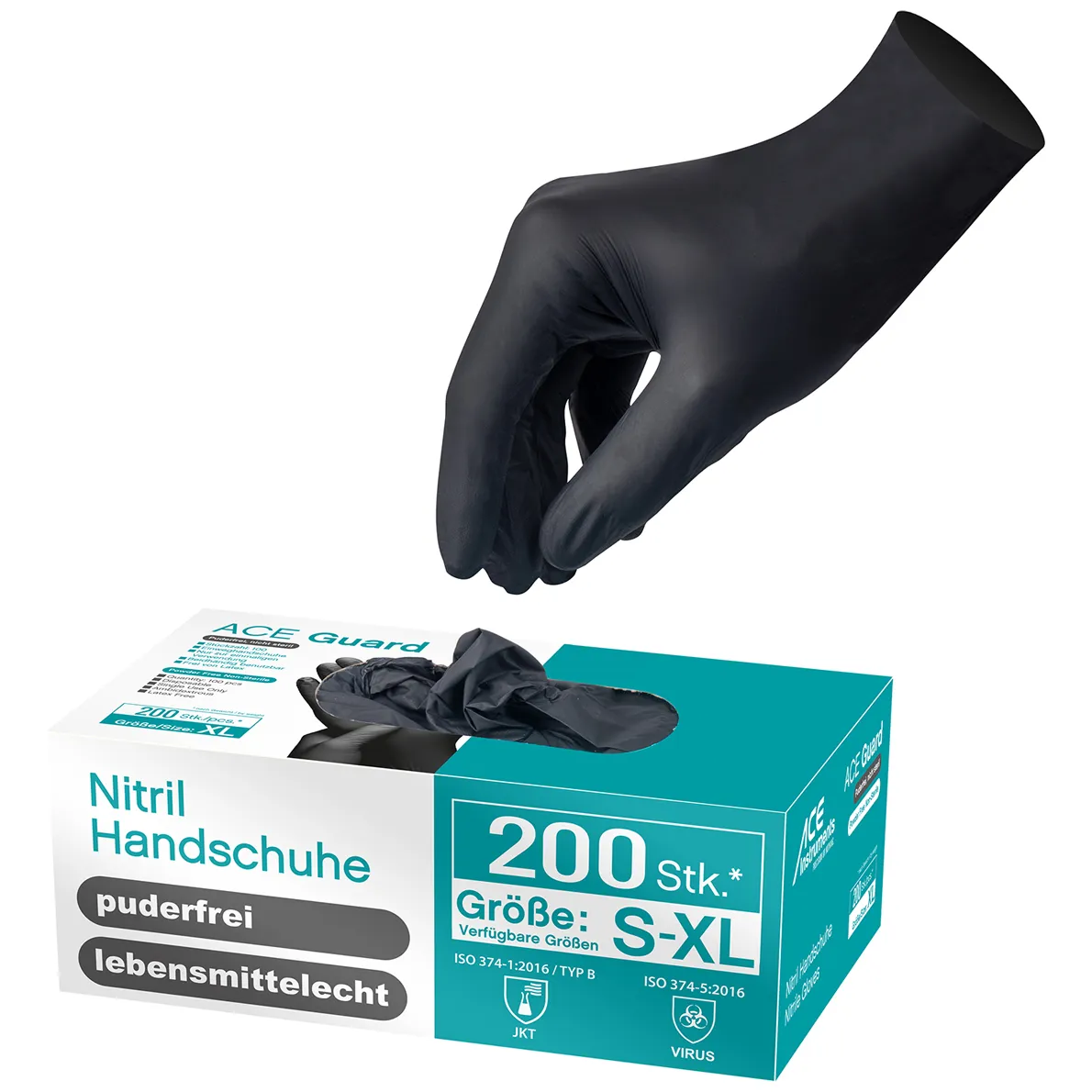 Manusi protectie profesionale ACE GUARD-nitril-culoare negru-EN374 si 455-diverse marimi-200 buc [2]