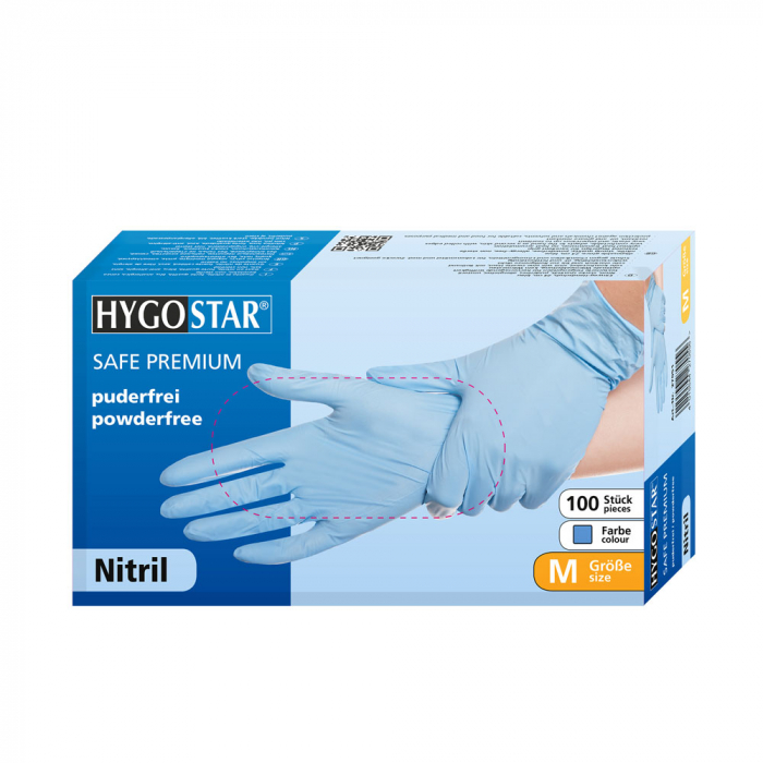 Manusi unica folosinta SAFE PREMIUM  - nitril  fara pudra - 24 cm - albastru - 100 buc [6]