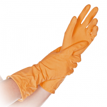 Manusi protectie - Manusi menaj BETTINA SOFT  - din latex  interior cu fibre BBC 30 cm - marime S - culoare galben - pereche
