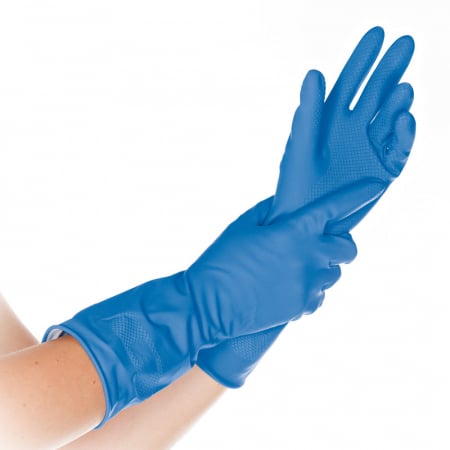 Manusi protectie - Manusi protectie chimica din latex - SATIN BLUE - clorurate pe ambele parti - marime L, culoare albastru - 30 cm