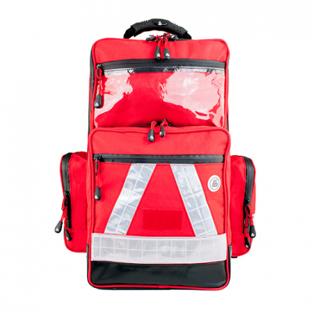 PRIM AJUTOR - Rucsac medic pentru ambulanta PRO RED din TeflonSHIELD - impermeabil - 48x40x20 cm - cu fermoar si 5 module