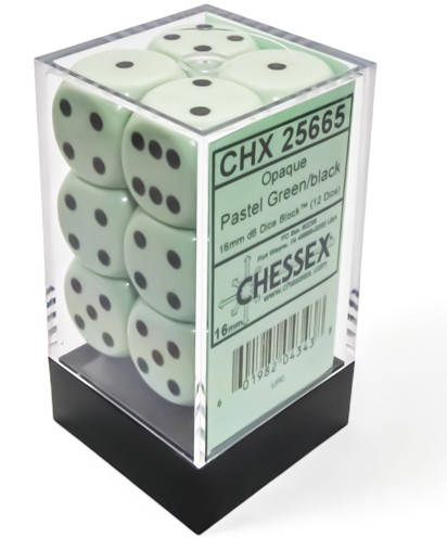 Set Zaruri Chessex Opaque Pastel Green/Black 16mm d6 [1]