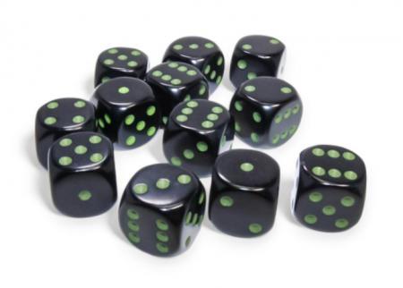 Accesorii - Set Zaruri Chessex Black/Green Opaque 16mm d6