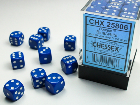 Accesorii - Set Zaruri Chessex Blue/White Opaque 12mm d6