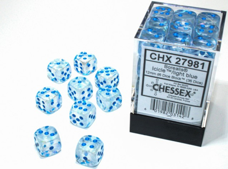 Produse noi - Set zaruri Chessex Borealis Icicle/light blue Luminary 12mm d6