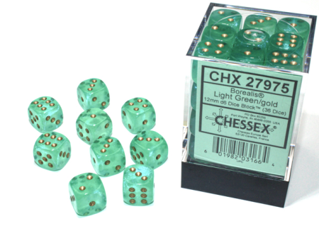 Produse noi - Set Zaruri Chessex Borealis Light Green/Gold 12mm d6