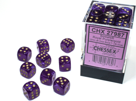 Accesorii - Set Zaruri Chessex Borealis Royal Purple/Gold 12mm d6