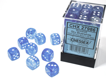 Accesorii - Set Zaruri Chessex Borealis Sky Blue/White 12mm d6