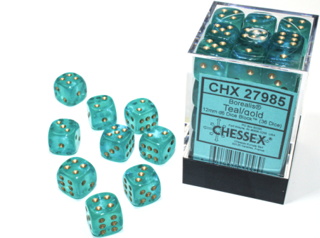 Accesorii - Set Zaruri Chessex Borealis Teal/Gold 12mm d6