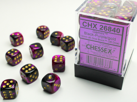 Accesorii - Set Zaruri Chessex Gemini Black-Purple/Gold 12mm d6