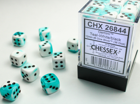 Produse noi - Set Zaruri Chessex Gemini Teal-White/Black 12mm d6