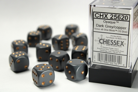 Accesorii - Set Zaruri Chessex Grey/Copper Opaque 16mm d6