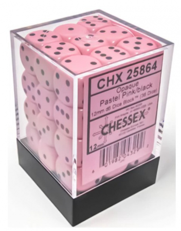 Accesorii - Set Zaruri Chessex Opaque Pastel Pink/Black 12mm d6