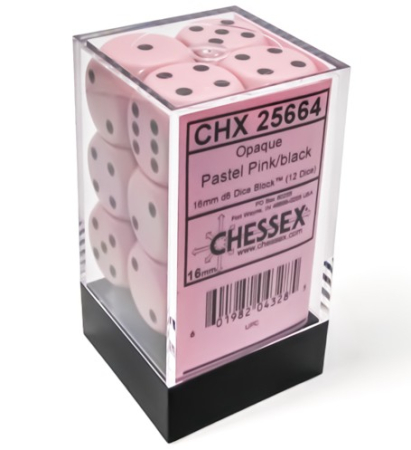 Accesorii - Set Zaruri Chessex Opaque Pastel Pink/Black 16mm d6