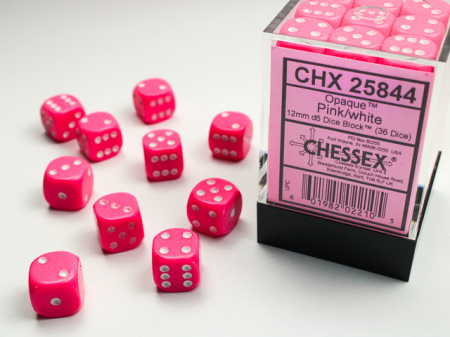 Accesorii - Set Zaruri Chessex Pink/White Opaque 12mm d6