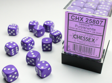 Accesorii - Set Zaruri Chessex Purple/White Opaque 12mm d6