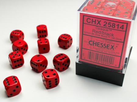 Accesorii - Set Zaruri Chessex Red/Black Opaque 12mm d6