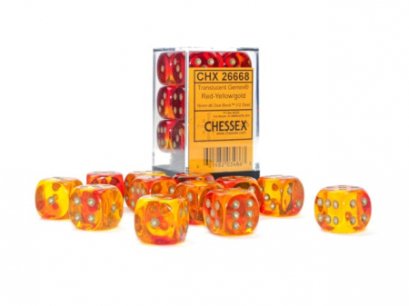 Accesorii - Set Zaruri Chessex Red-Yellow/Gold Gemini Translucent 16mm d6