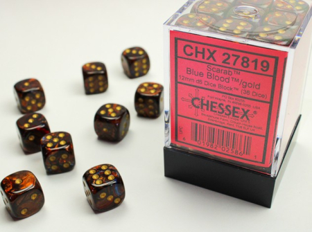 Produse noi - Set zaruri Chessex Scarab Blue Blood/gold 12mm d6