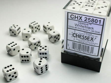Accesorii - Set Zaruri Chessex White/Black Opaque 12mm d6