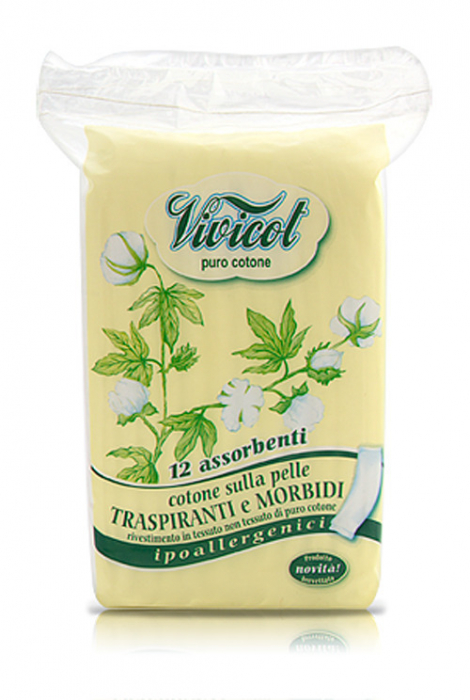 Absorbante din bumbac bio, fara aripioare - 2 picaturi (12 buc) - VIVICOT Puro Cotone [1]