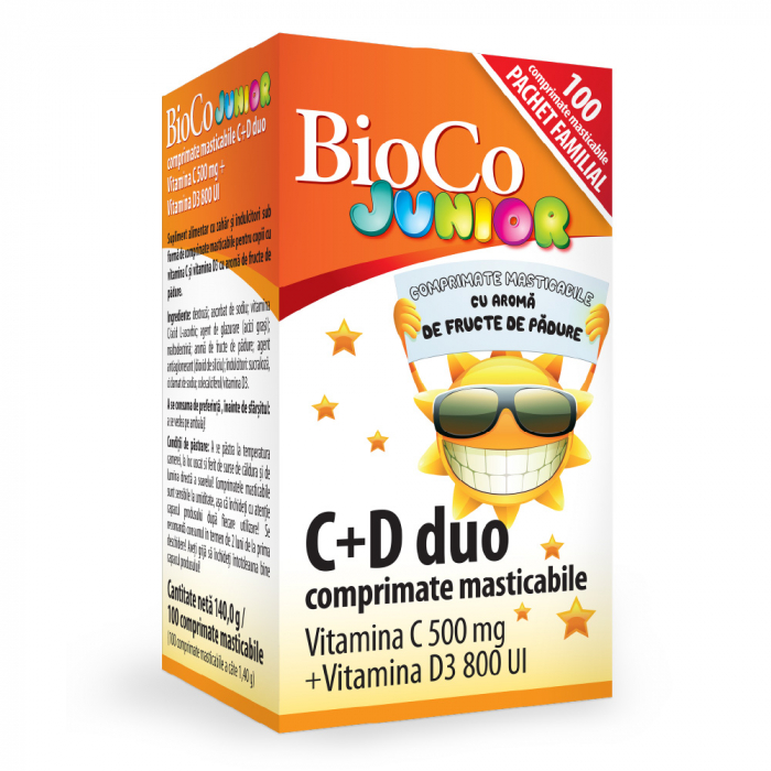 C + D DUO Junior Vitamina C 500mg + Vitamina D3 800UI x 100 cpr masticabile [1]