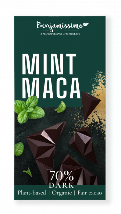 Ciocolata neagra 70% cu menta si maca, bio, 60g, Benjamissimo                                        [1]