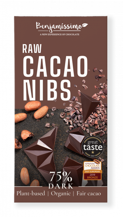 Ciocolata neagra 75% cu cacao nibs, bio, 60g, Benjamissimo                                           [1]