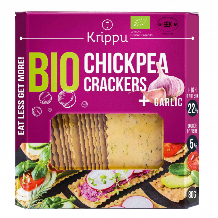 Crackers din naut cu usturoi, BIO, vegan, 80 g [1]