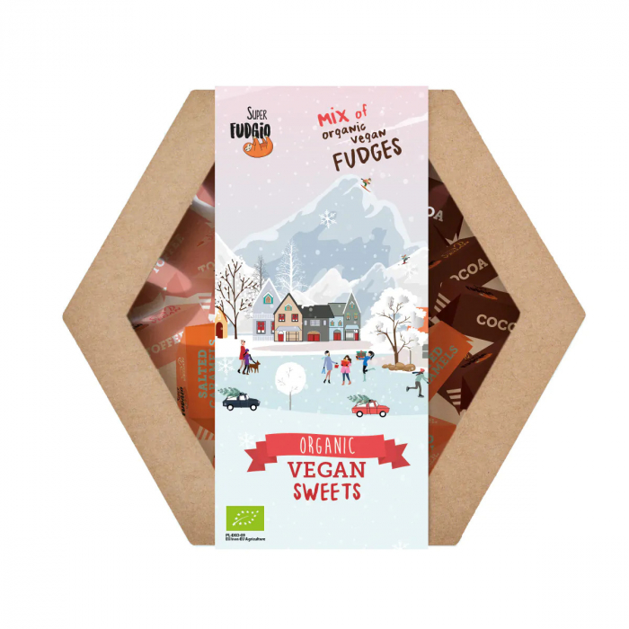 Cutie cadou de Craciun cu caramele asortate, bio, 195g, Super Fudgio                                 [1]