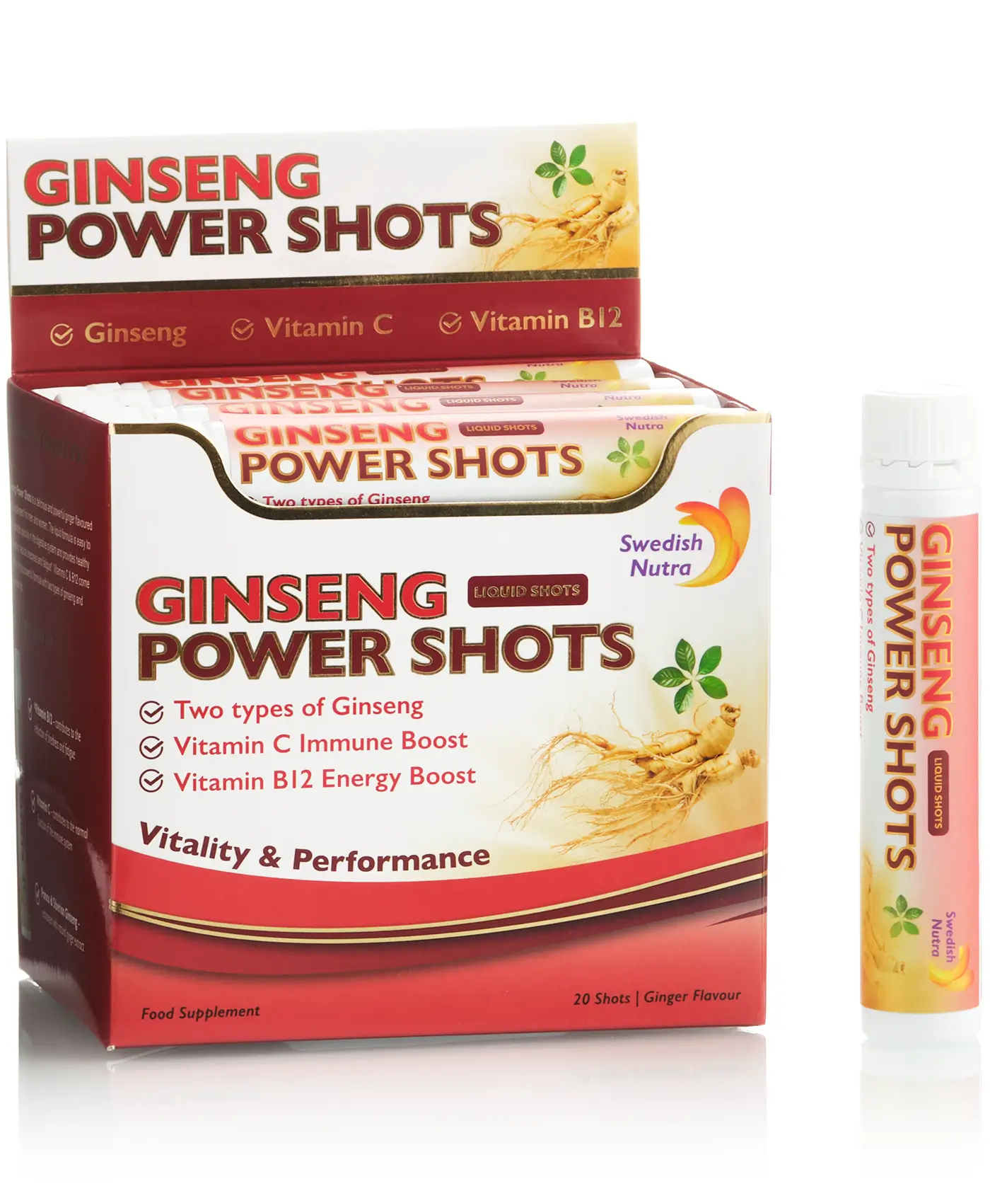 Ginseng Power Shots – Energie și Vitalitate cu Ginseng Siberian + Panax + Ghimbir – Produs Vegan – 20 Fiole [1]