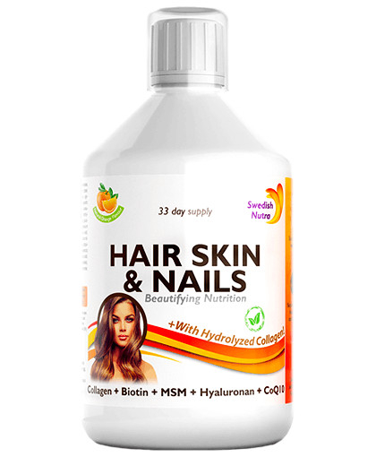 Hair Skin & Nails – Colagen Lichid Hidrolizat 1000mg + 27 Ingrediente Active, 500 ml, Swedish Nutra [1]