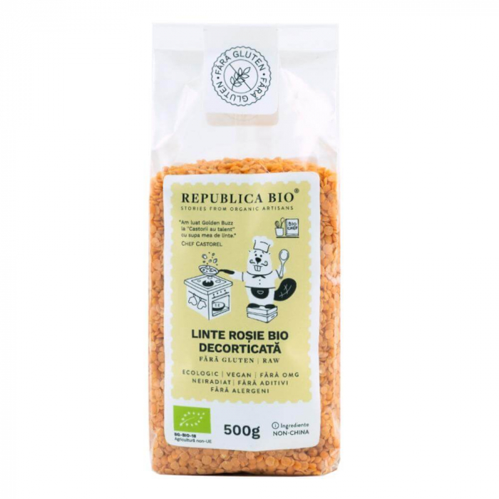Linte rosie Bio decorticata FARA GLUTEN Republica BIO, 500g [1]