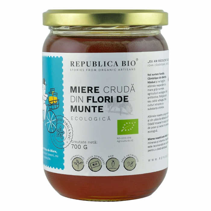 Miere ecologica poliflora cruda din Flori de Munte, Republica BIO, 700g [1]