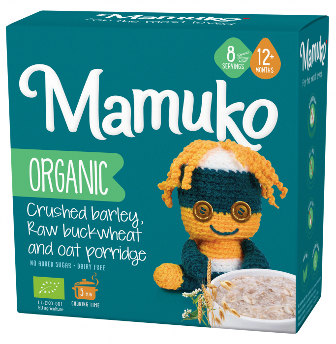 Porridge din 3 cereale cu fulgi de ovaz, hrisca si orz bio, 12+ luni, 200g Mamuko                    [1]