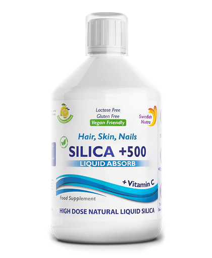 Siliciu Lichid 500 Mg + Vitamina C pentru Păr, Piele, Unghii, Articulații – Produs Vegan – Sticlă cu 500 ml, Swedish Nutra [1]