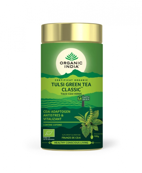 Tulsi (Busuioc Sfant) cu Ceai Verde | Antistres Natural & Vitalizant, 100g [1]