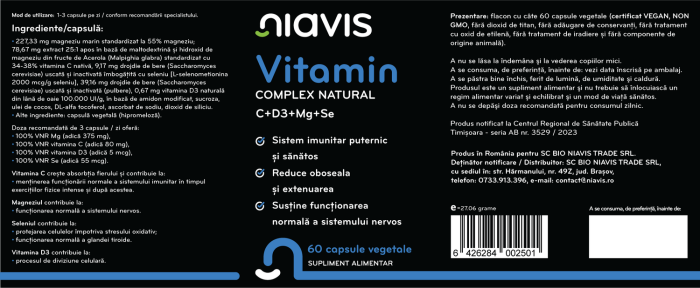 Vitamin Complex Natural C+D3+Mg+Se 60 cps [2]