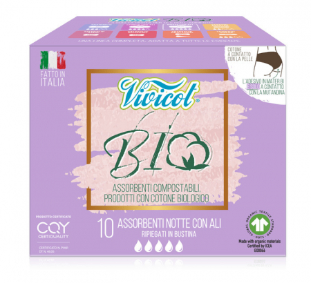 Cosmetice - Absorbante de noapte din bumbac bio, hipoalergenic, compostabil (10 buc) - VIVICOT BIO