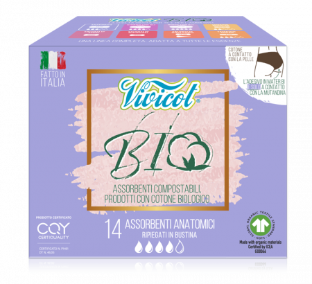 Cosmetice - Absorbante de zi din bumbac bio hipoalergenic,compostabil,fara aripioare -4 picaturi (14 buc)-VIVICO