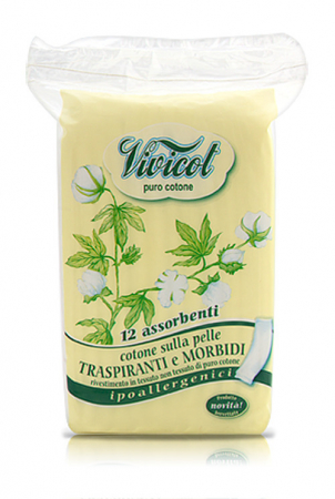 Cosmetice - Absorbante din bumbac bio, fara aripioare - 2 picaturi (12 buc) - VIVICOT Puro Cotone