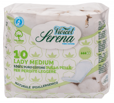 Cosmetice - Absorbante din bumbac natural, fara aripioare - Medium - 3 picaturi ( 10buc ) - VIVICOT Serena Lady