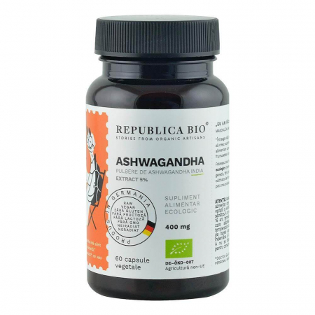 REDUCERI - Ashwagandha Ecologica din India (400 mg) - extract 5% Republica BIO, 60 capsule (29,7 g)