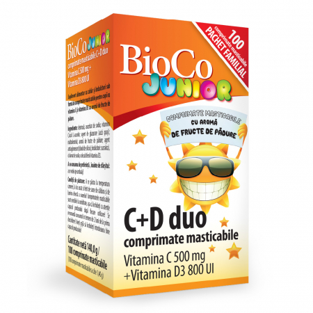 Capsule & Comprimate - C + D DUO Junior Vitamina C 500mg + Vitamina D3 800UI x 100 cpr masticabile