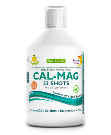 Dureri Musculare - CAL-MAG – Calciu + Magneziu + Zinc + Vitamina D3 + Vitamina C – Produs Vegan – Sticlă cu 500 ml, Swedish Nutra