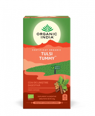 Alimente - Ceai Digestiv Tulsi (Busuioc Sfant) Tummy cu Ghimbir, Plante Savuroase si Condimente