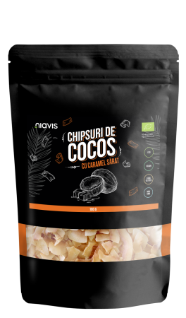 Produse Alimentare - Chipsuri de Cocos cu Caramel Sarat Ecologice/BIO 100g