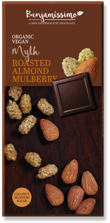 Produse - Ciocolata cu migdale si dude bio, 70g, Benjamissimo                                                 